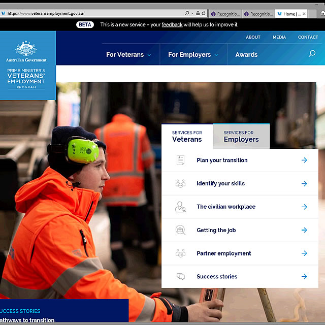 Screenshot of Veterans' Employment Program website
